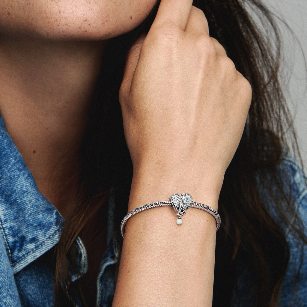Sparkling Angel Wings & Heart  Charm