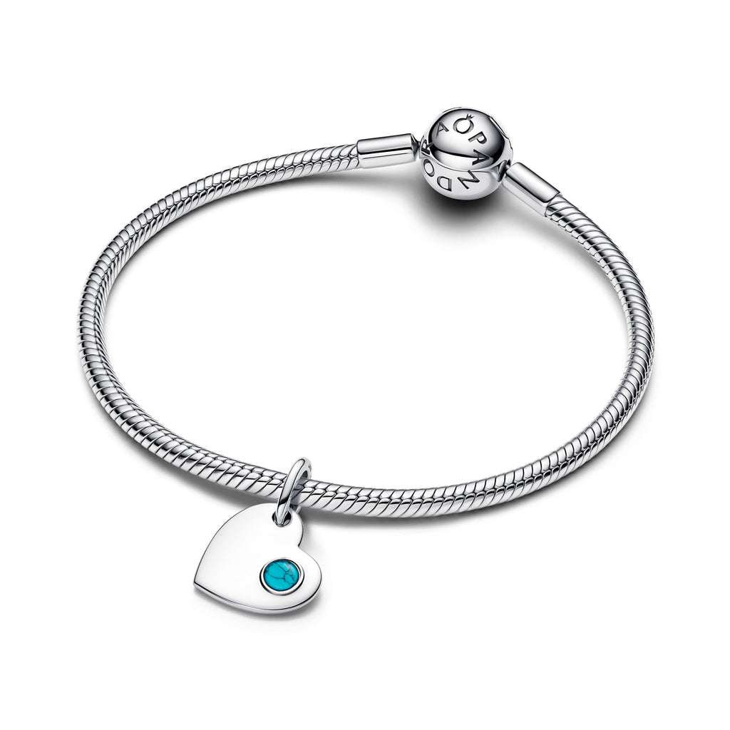 Engravable Heart Turquoise Blue Stone Dangle Charm