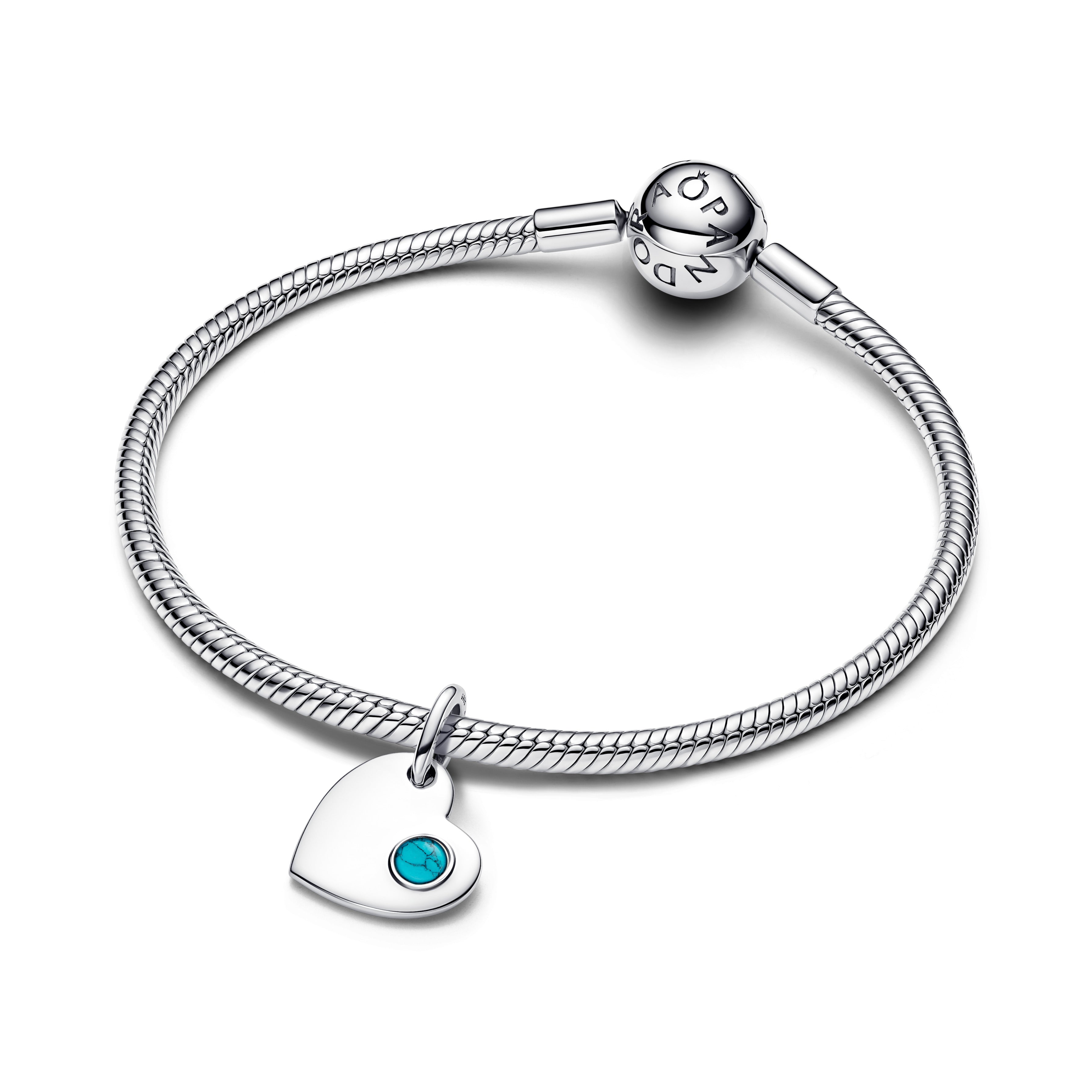 Engravable Heart Turquoise Blue Stone Dangle Charm