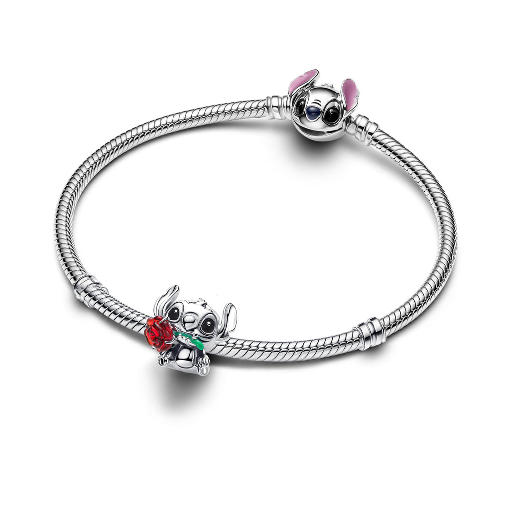 Disney Stitch Rose Murano Glass Charm