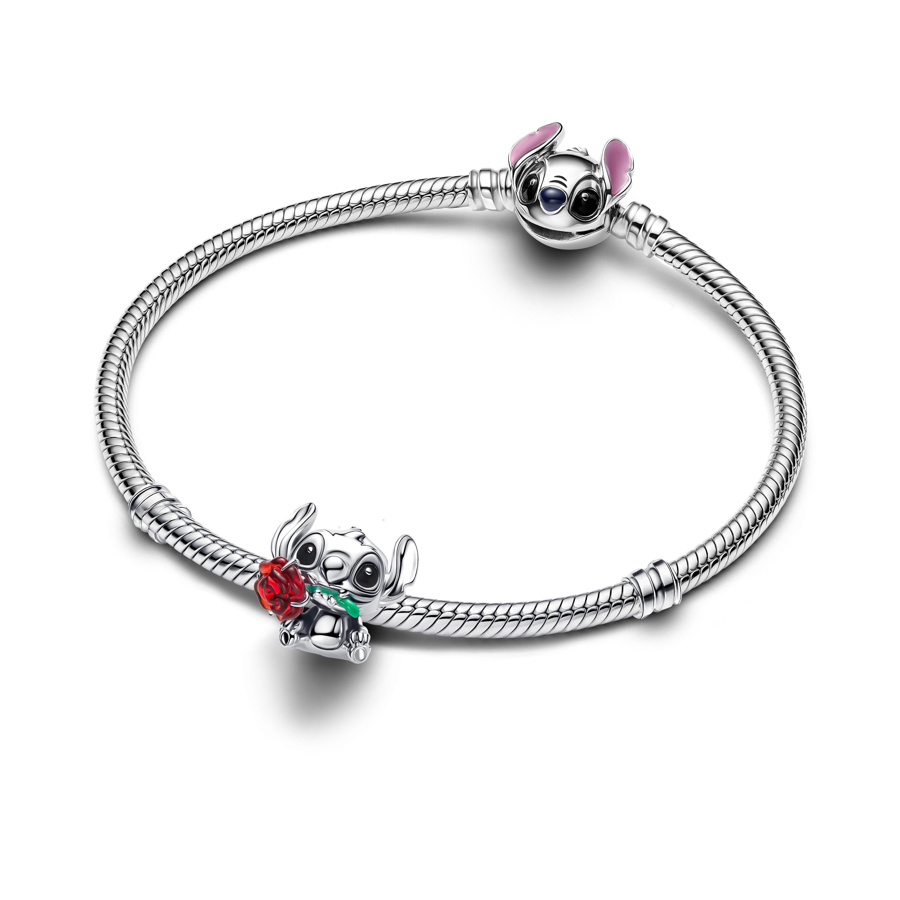 Disney Stitch Rose Murano Glass Charm