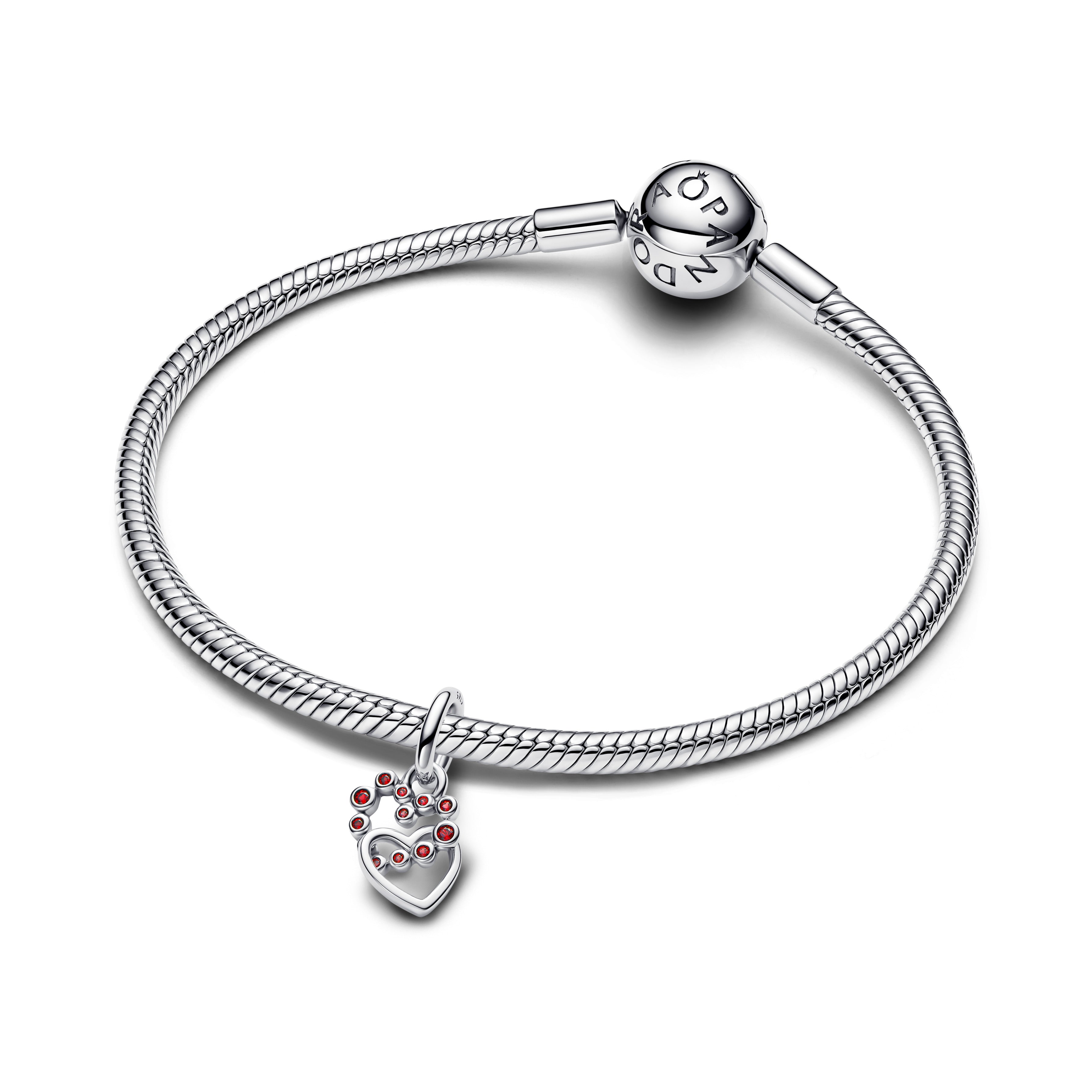 Connected Hearts & Red Stones Dangle Charm
